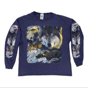 Vintage 2003 Wolf Eagle Bear Deer Outdoor Nature Long Sleeve Shirt